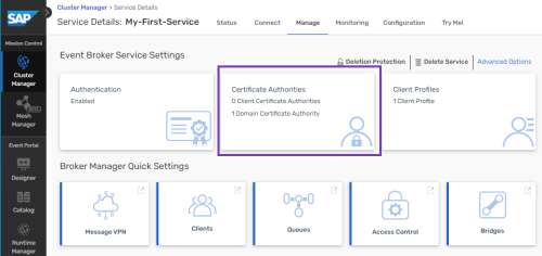 Screenshot highlighting the Certificate Authorities tile.