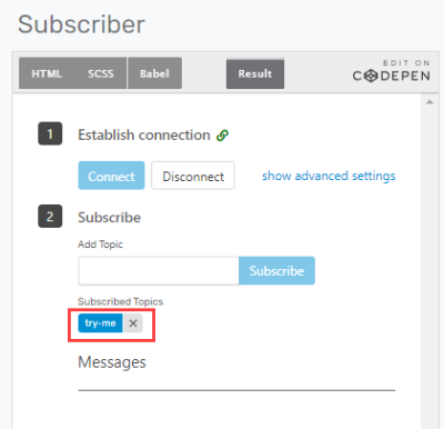 Subscriber Subscribed to Topic try-me